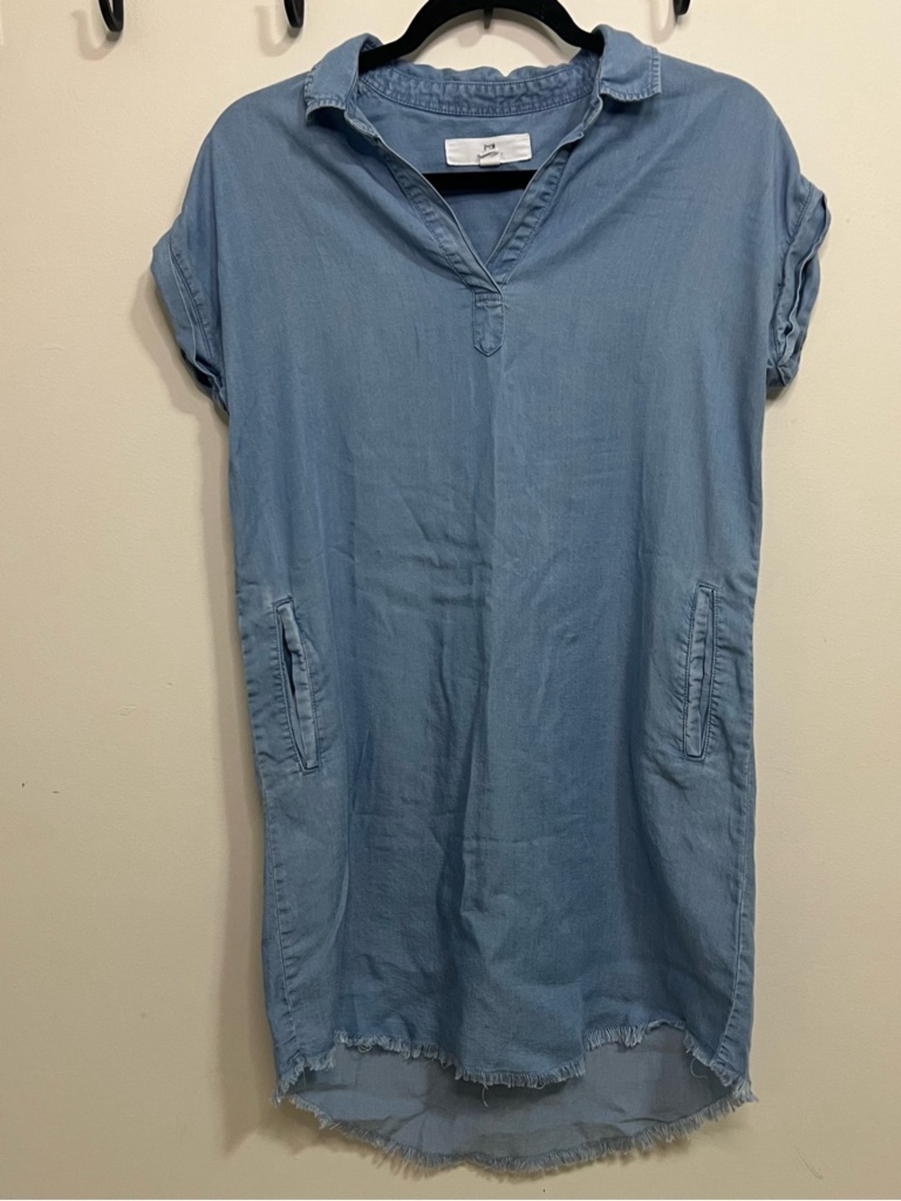 Jean Dress Light Wash Chambray Shift Dress with Collar Spring Mini Dress Denim